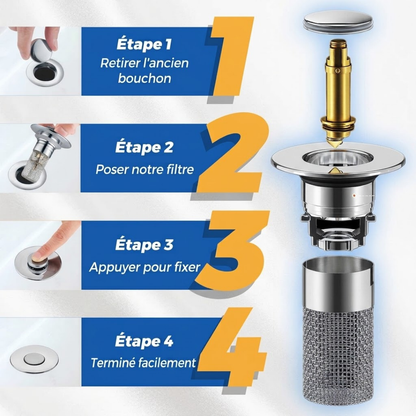ACHETEZ-EN 1, OBTENEZ-EN 1 GRATUIT !  AquaStop Pro – Bouchon Anti-Bouchon en Inox – Filtre Fin & Facile à Nettoyer – Stop aux Cheveux & Résidus