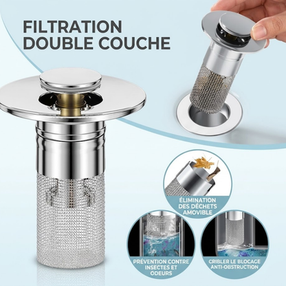 ACHETEZ-EN 1, OBTENEZ-EN 1 GRATUIT !  AquaStop Pro – Bouchon Anti-Bouchon en Inox – Filtre Fin & Facile à Nettoyer – Stop aux Cheveux & Résidus