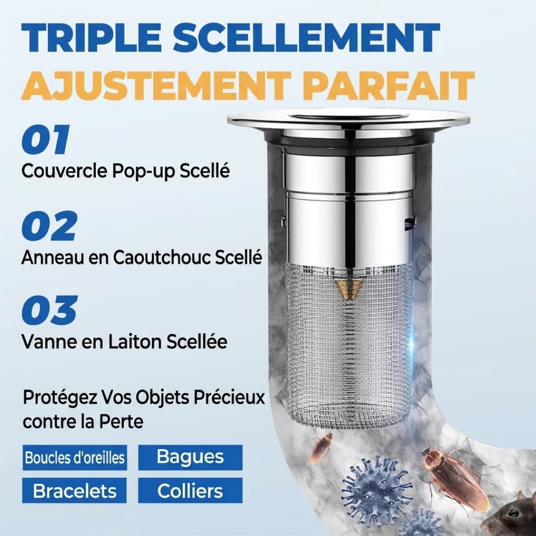 ACHETEZ-EN 1, OBTENEZ-EN 1 GRATUIT !  AquaStop Pro – Bouchon Anti-Bouchon en Inox – Filtre Fin & Facile à Nettoyer – Stop aux Cheveux & Résidus