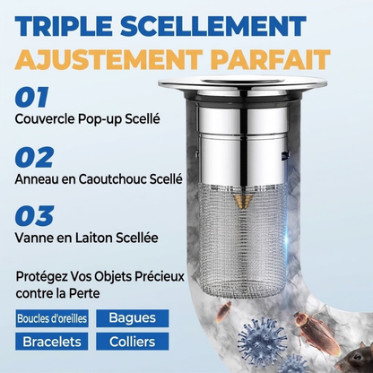 ACHETEZ-EN 1, OBTENEZ-EN 1 GRATUIT !  AquaStop Pro – Bouchon Anti-Bouchon en Inox – Filtre Fin & Facile à Nettoyer – Stop aux Cheveux & Résidus
